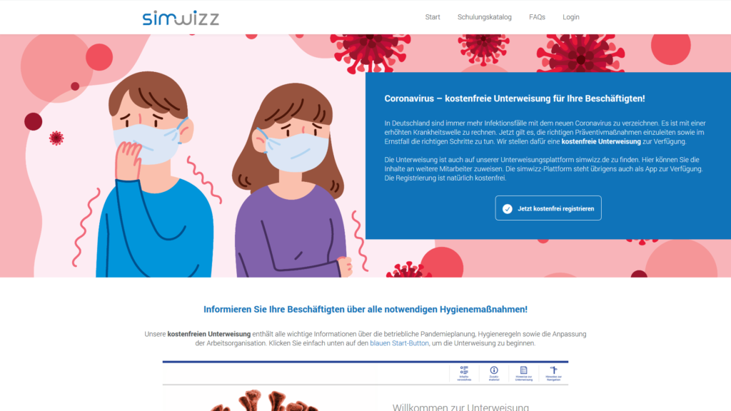 Screenshot: simwizz.de | kostenfreie Coronavirus-Unterweisung